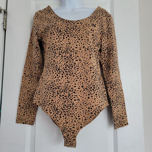 Women's Levi's Tan Black Leopard Print Long Sleeve Bodysuit S
